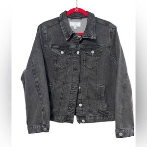 Black Denim Jacket Classic Trucker Minimalist Casual Women’s Size Large 12-14
